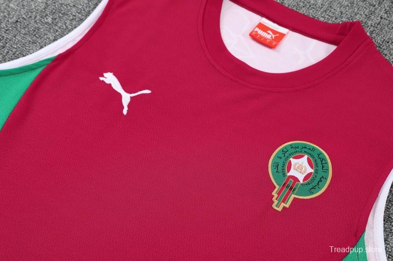 26/27 Morocco Red Sleeveless Training Vest +Green Shorts Set