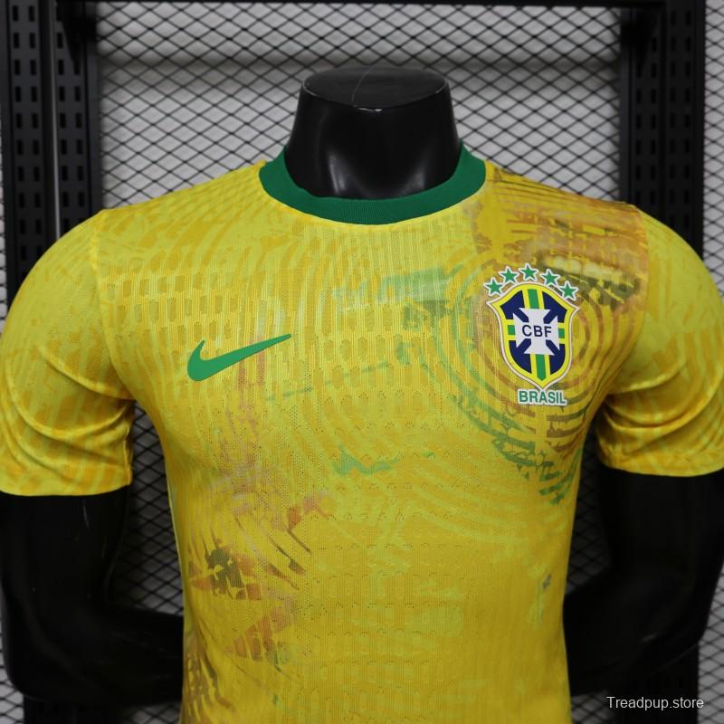 Player Version 2026 Brazil Yellow with Green Ink Splash Special Edition Home Jersey