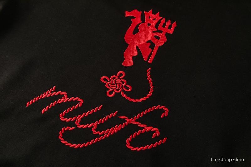26/27 Manchester United Black Pullover Hooded Tracksuit + Long Pants