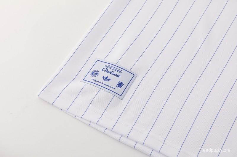 26/27 Chelsea FC White Stripes Short Sleeve+Blue Soccer Shorts