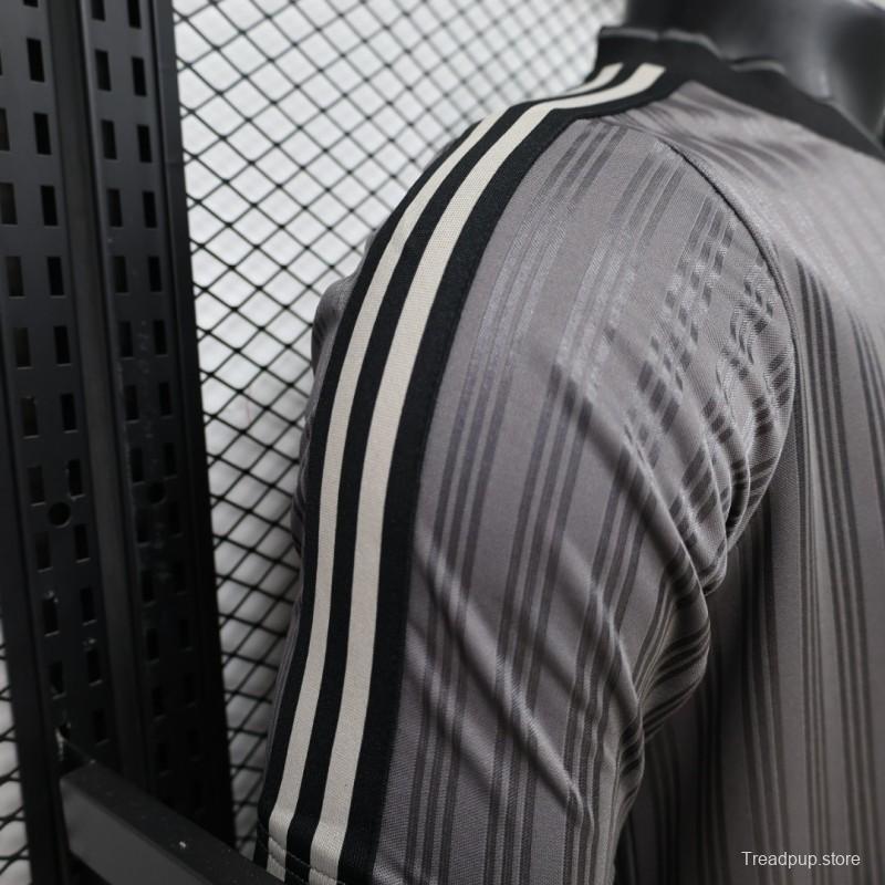 Player Version 2026  Adidas Originals Retro Style Charcoal Grey Stripe Football Jersey
