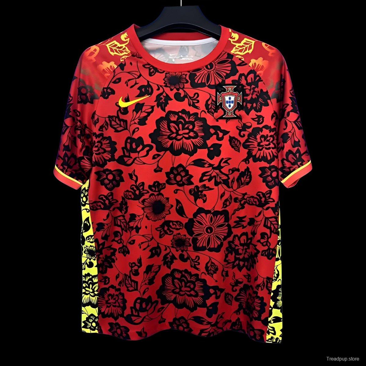 2025 Portugal Red with Floral Pattern Jersey