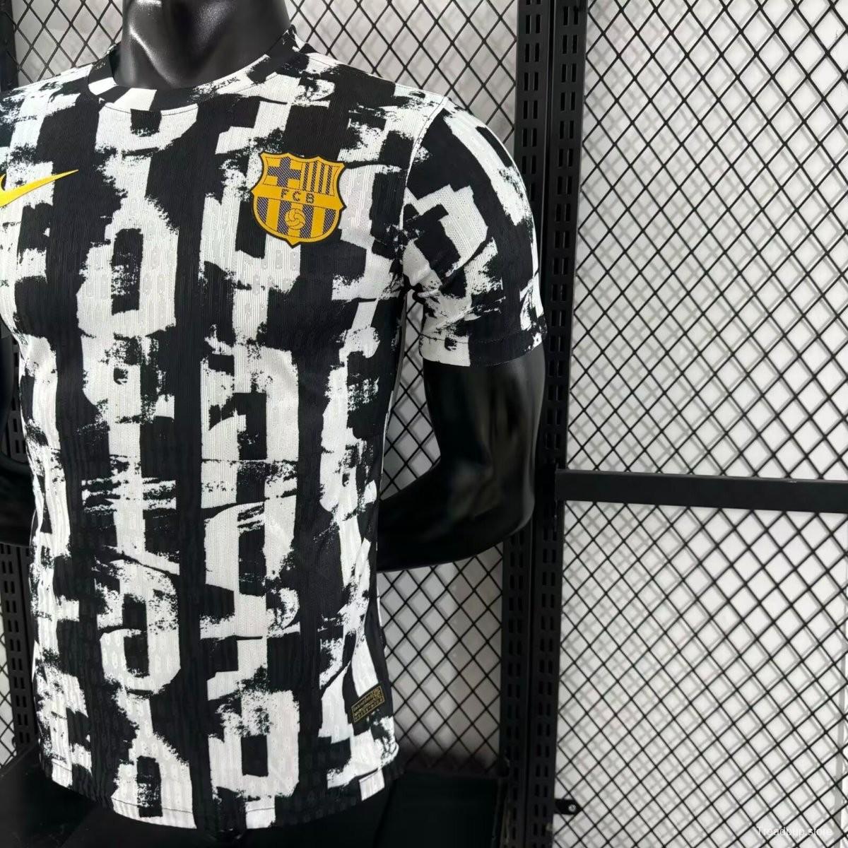 Player Version 25/26 Barcelona White with Abstract Graffiti Pattern Jersey