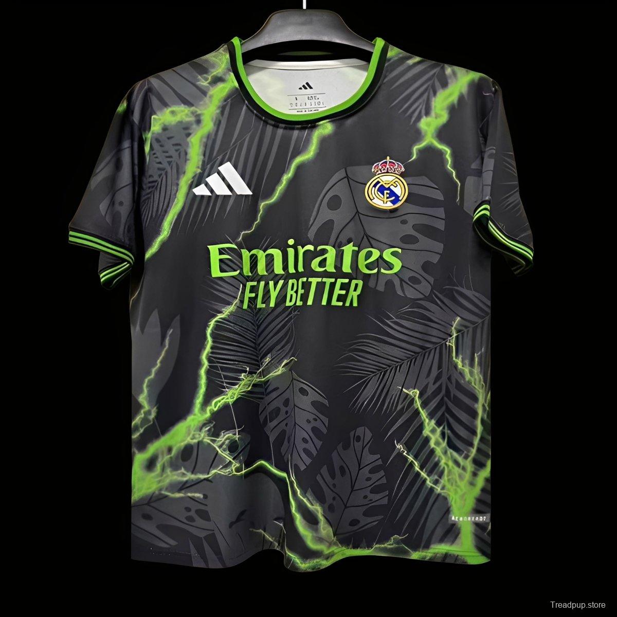 25/26 Real Madrid Black with Lightning and Tropical Leaf Pattern Jersey
